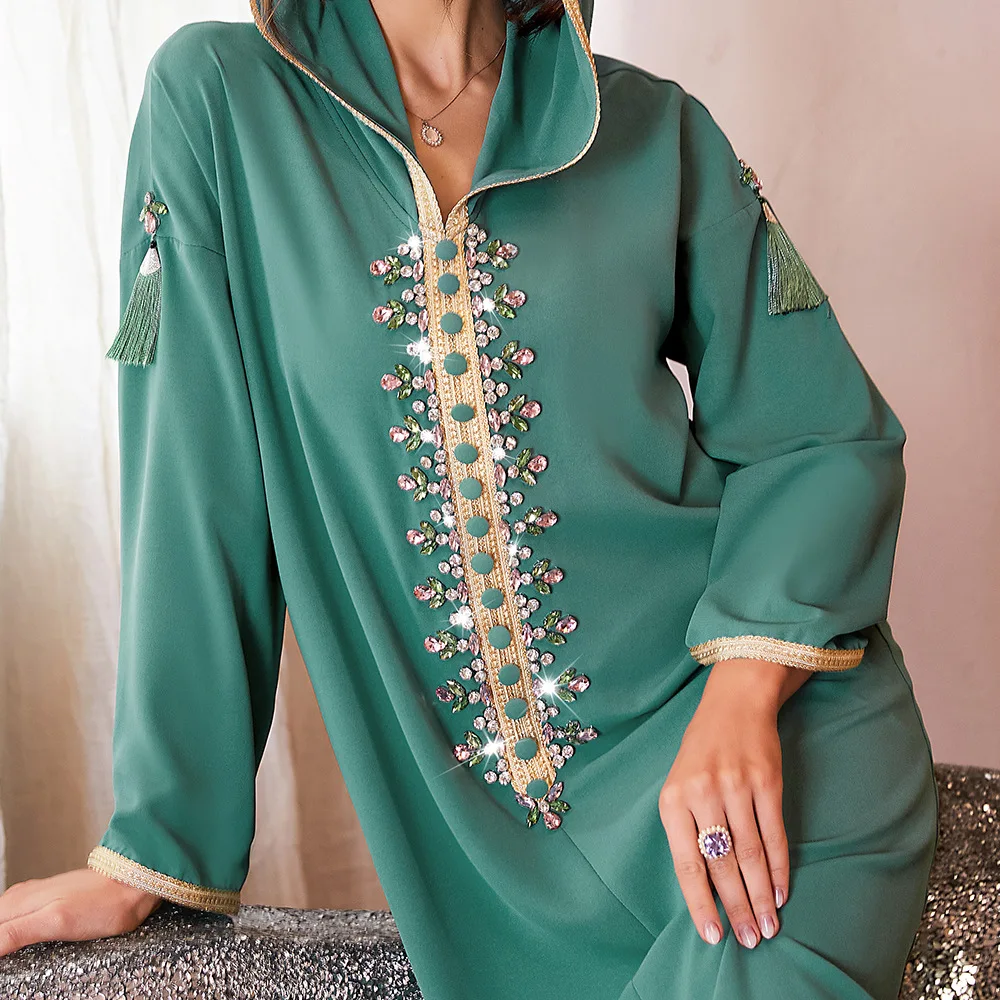 Femme Musulmane Vestido Eid Djellaba Ramadan Donne musulmane Maxi abito con cappuccio Abaya Turchia Caftano Islam Jalabiya Caftano Dubai Robe