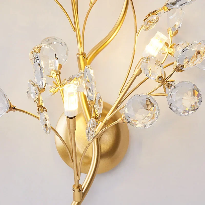 Imagem -05 - Flores Românticas Ramos Luzes de Parede g4 Bulbo Crystal Clear Sala de Estar Decoração do Quarto Gold Metal Sconce Transporte da Gota