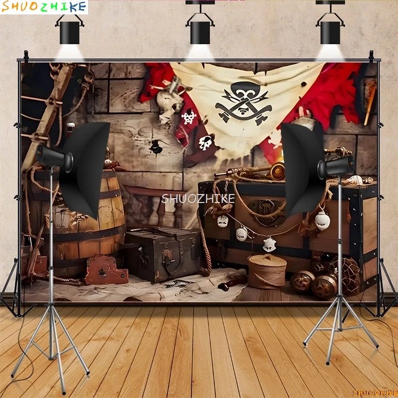 Retro Pirate Treasure Map Backdrop for Photography Nautical Island Background  Birthday Party  Boys Portrait Photo Props HD-01