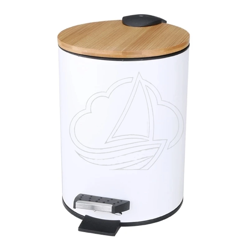 3/5L Wooden Flip Step Trash Can Pedal Waste Bin for Bathroom Kitchen Living Room Office