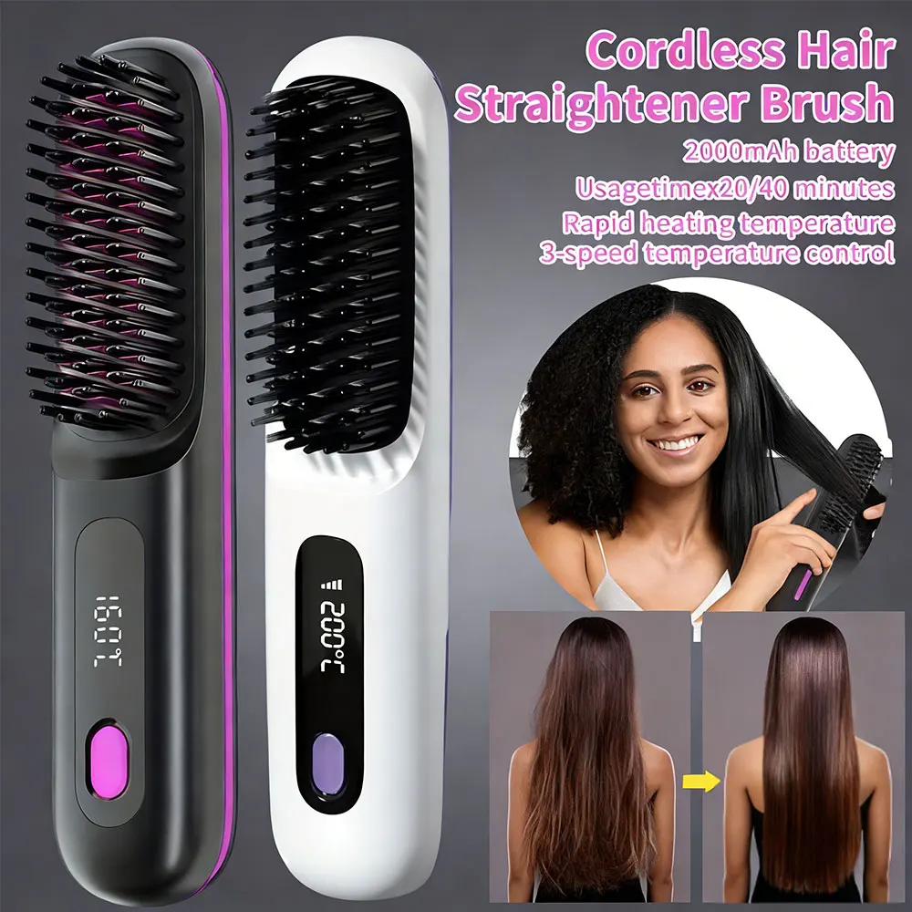 

Straightener Brush Rapid Hot Comb Hair Straightener for Women, Lightweight Anti-Scald Lightweight USB Rechargeable