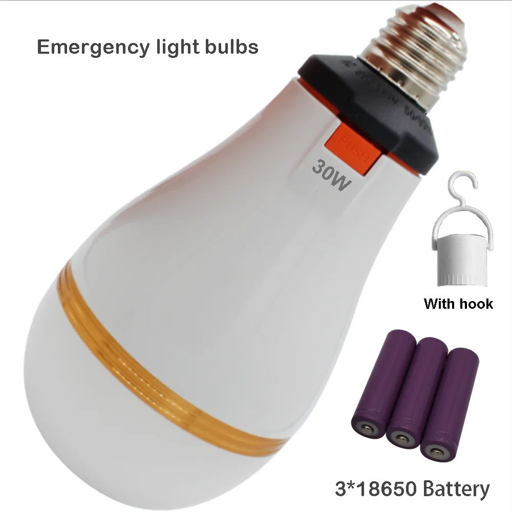 LED Emergency Bulb with Removable 18650 Outdoor Camping Rechargeable Bulb Power Supply AC 85-265V 18650 Battery Lighting 8 Hours