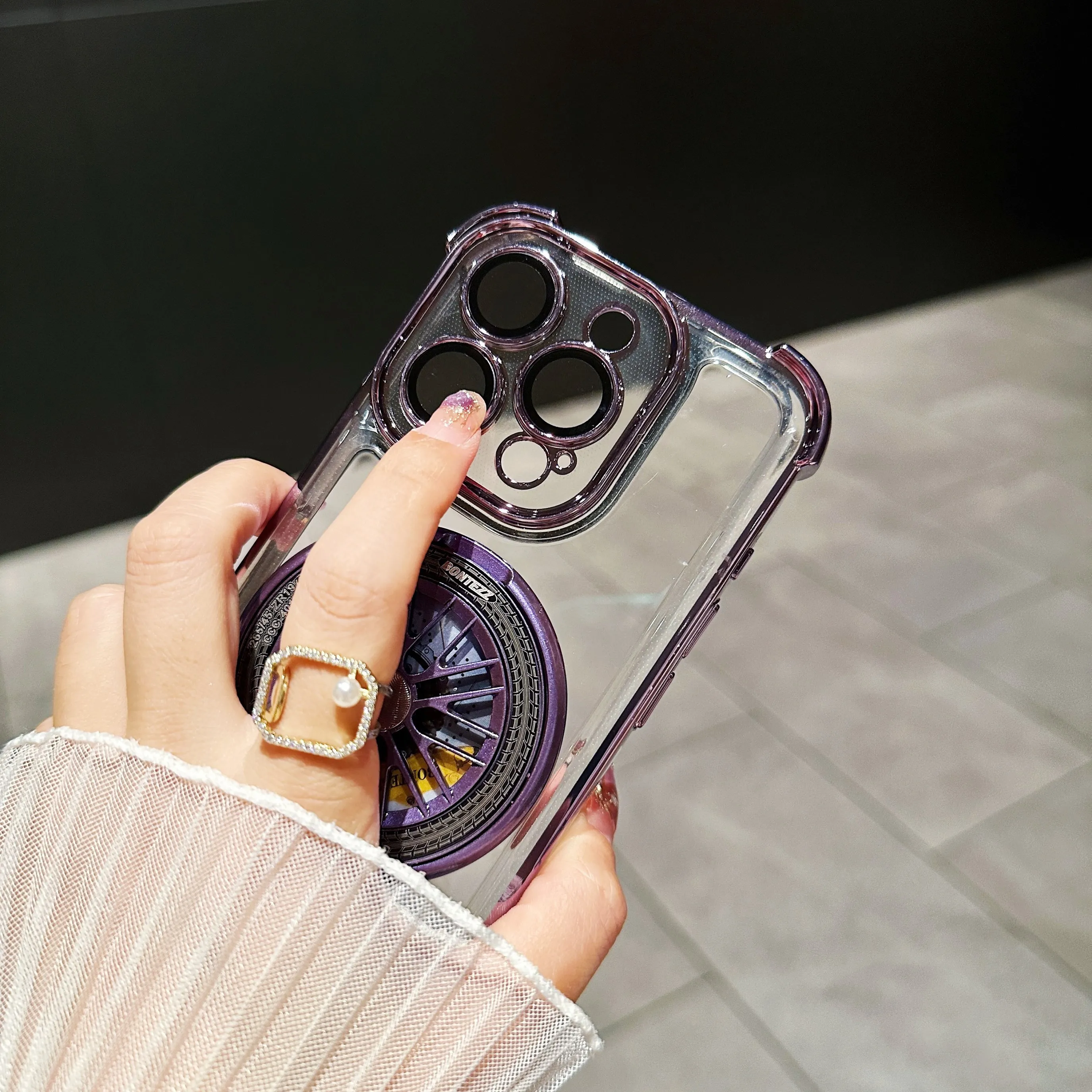 Luxury Magnetic Rotating Gyroscopic Bracket Phone Case For iPhone 16 15 14 Plus 12 13 11 Pro Max X XR Plating Clear Bumper Cover