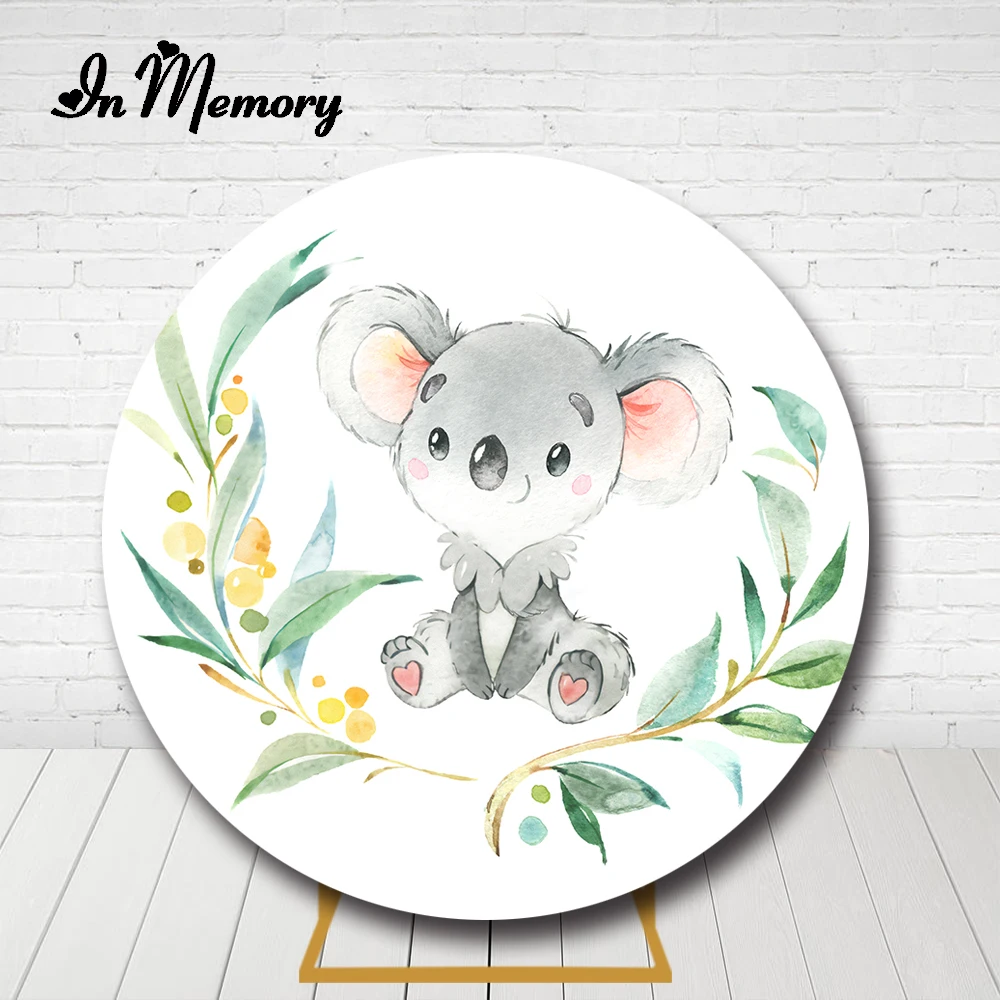 Koala Theme Circle Round Backdrop Cover for Kids Baby Shower 1st Birthday Party Photography Background Customized