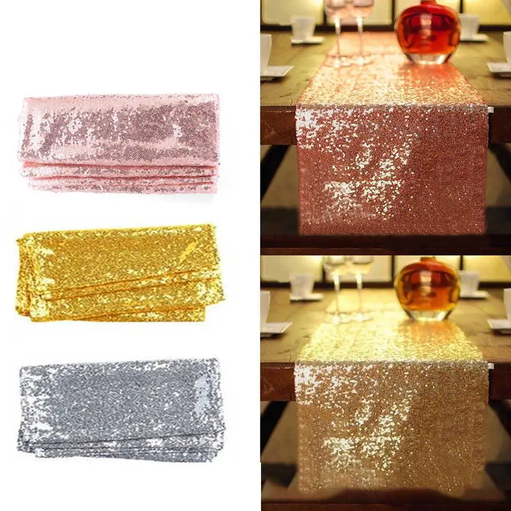 Sequin Table Runner Wedding Festival Engagement Decoration Home Bar Restaurant Farmhouse Washable Decorative Rose Gold