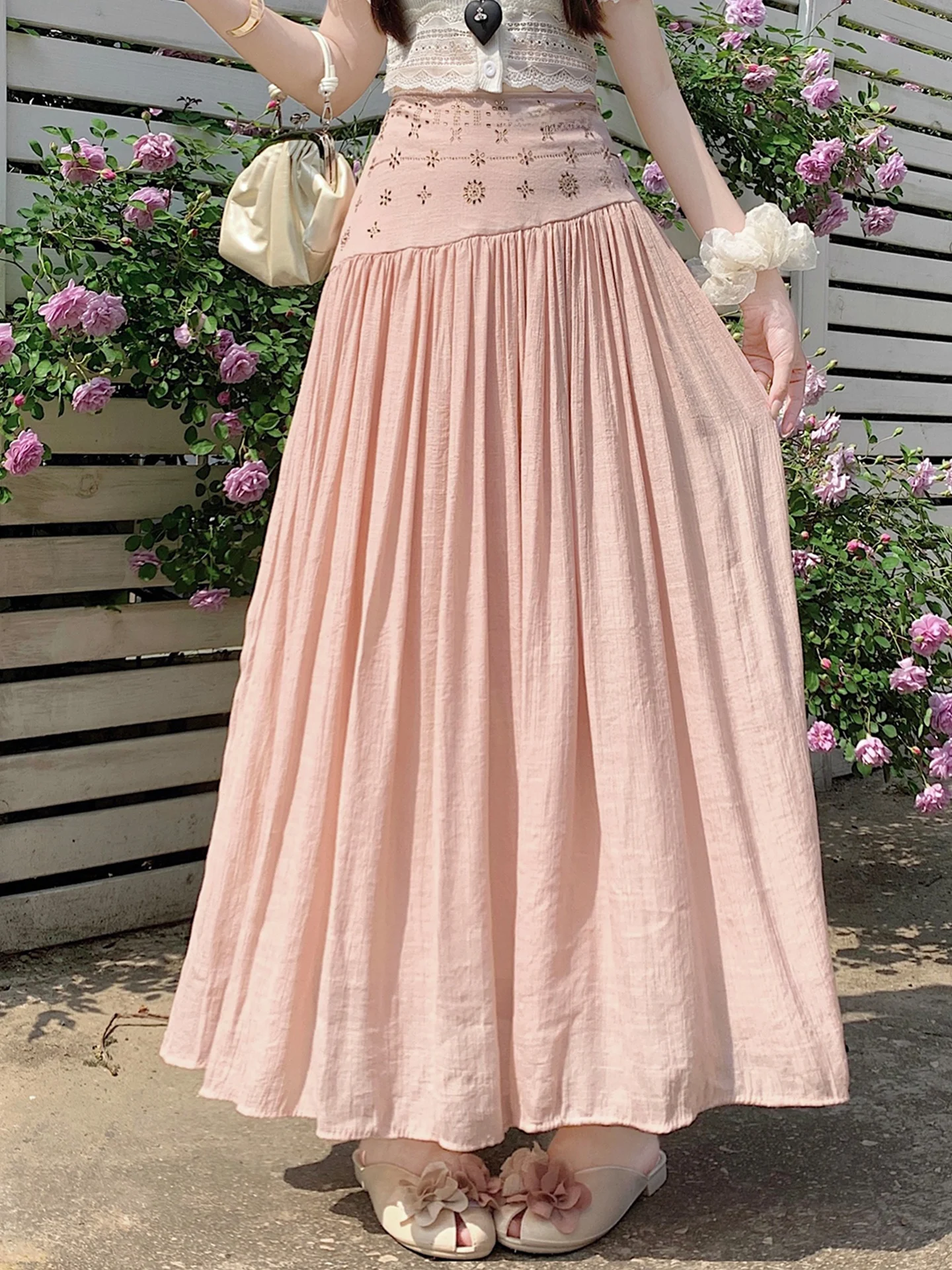 

Bohemian Vacation Style Half Skirt Women's Summer Unique A-Line Long Skirt High Waist Drapey Soft Comfortable Korean Version
