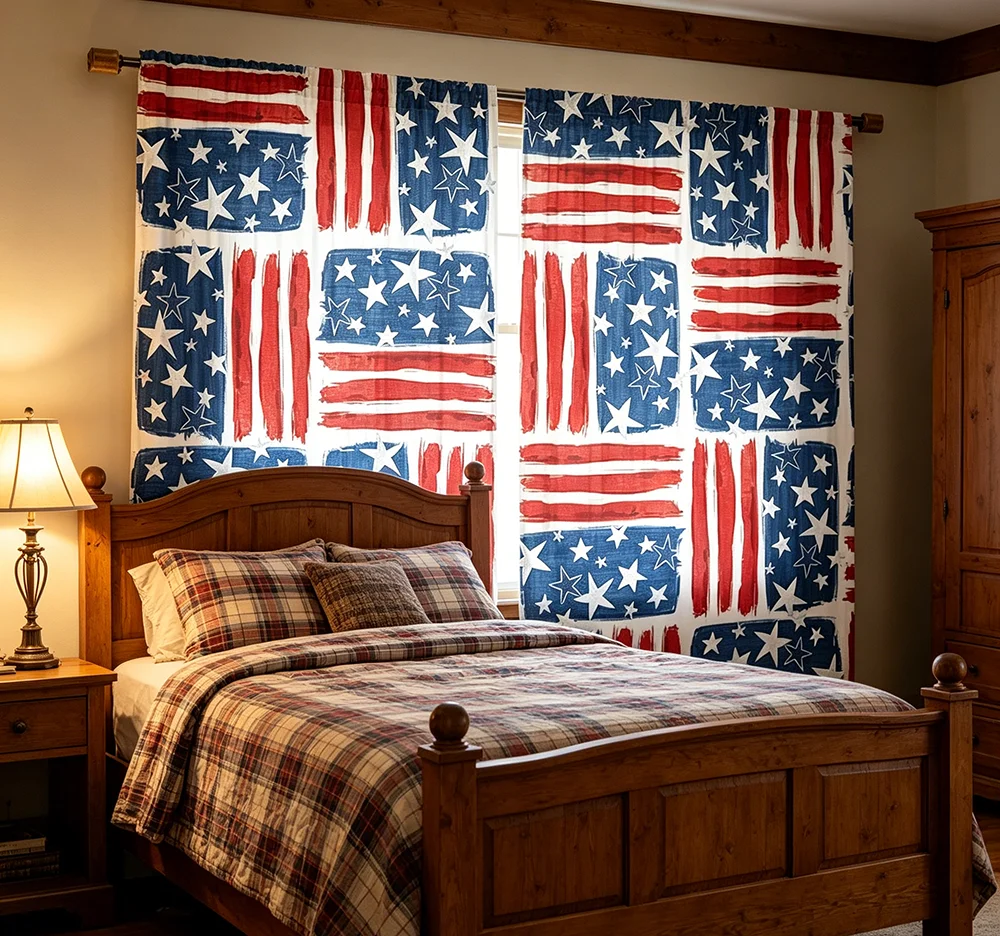 2PCS Digital Printed Curtains, Independence Day Patriotic Holiday, Rod Pocket Window Drapes for Living Room Bedroom Decor