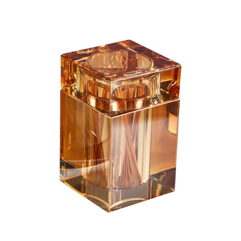 Amber Clear Glass Toothpick Box Square Crystal Glass Toothpick Holder with Lid Simple Home Cotton Swab Box Hotel Storage Jar