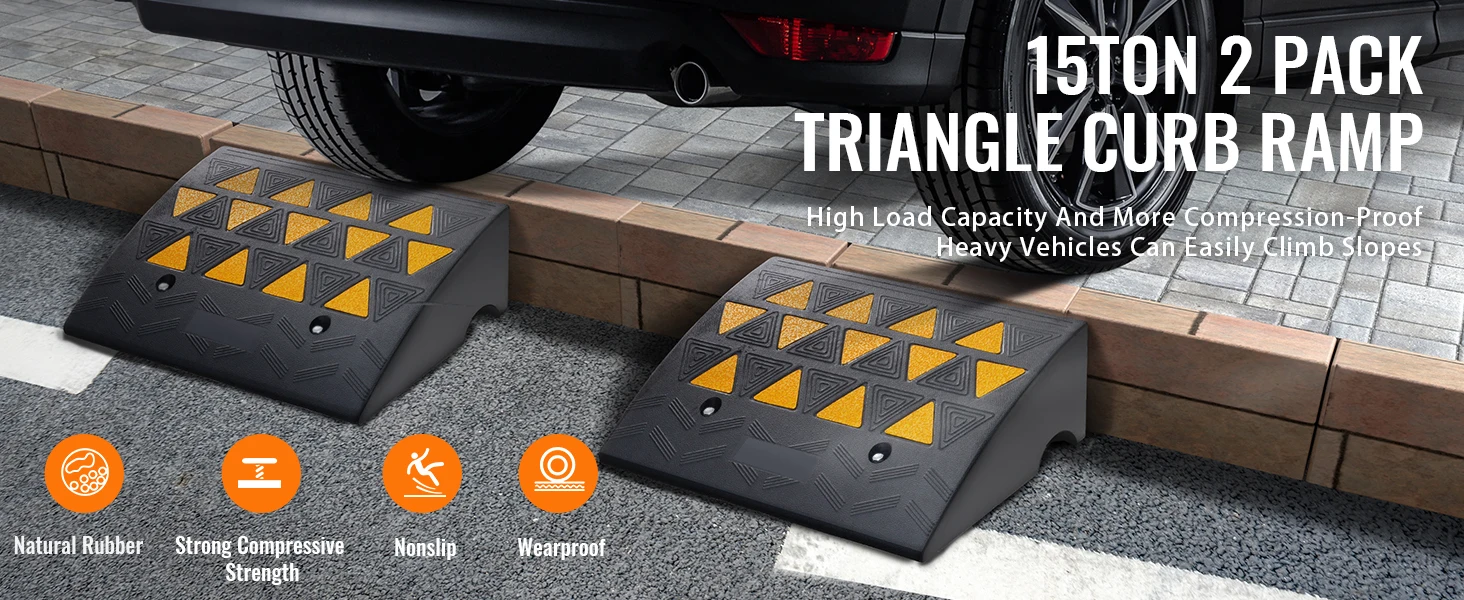 SucceBuy 1/2 Pack Rubber Curb Ramp Threshold Driveway Ramps with Stable Grid Structure for Car Wheelchairs Motorcycles Bikes