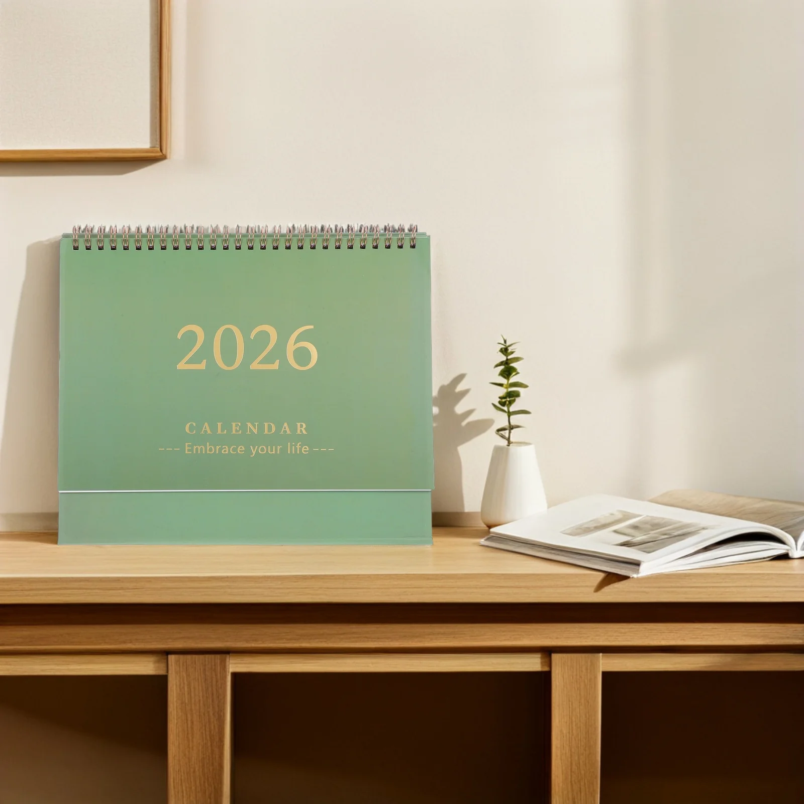 2026 Desk Calendar Minimalist Stand Up Planner Green Decorative Functional Simple Stylish Design Complements Interior Decor Desk