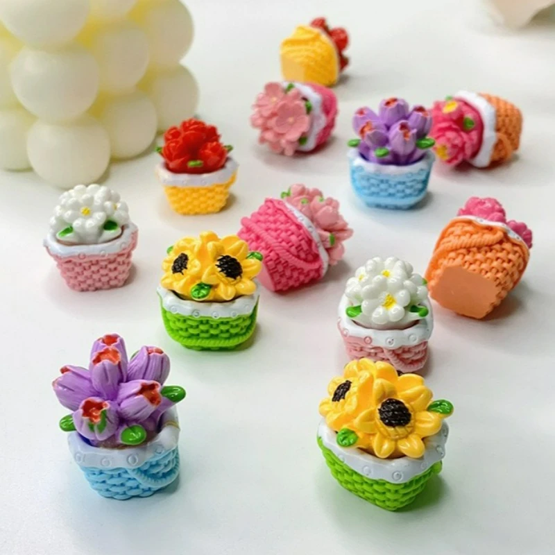 10/20/30pcs Creative Miniature DIY Flower Basket Ornament Garden Decorations Solid Color Floral Basket Micro Landscape Decor New