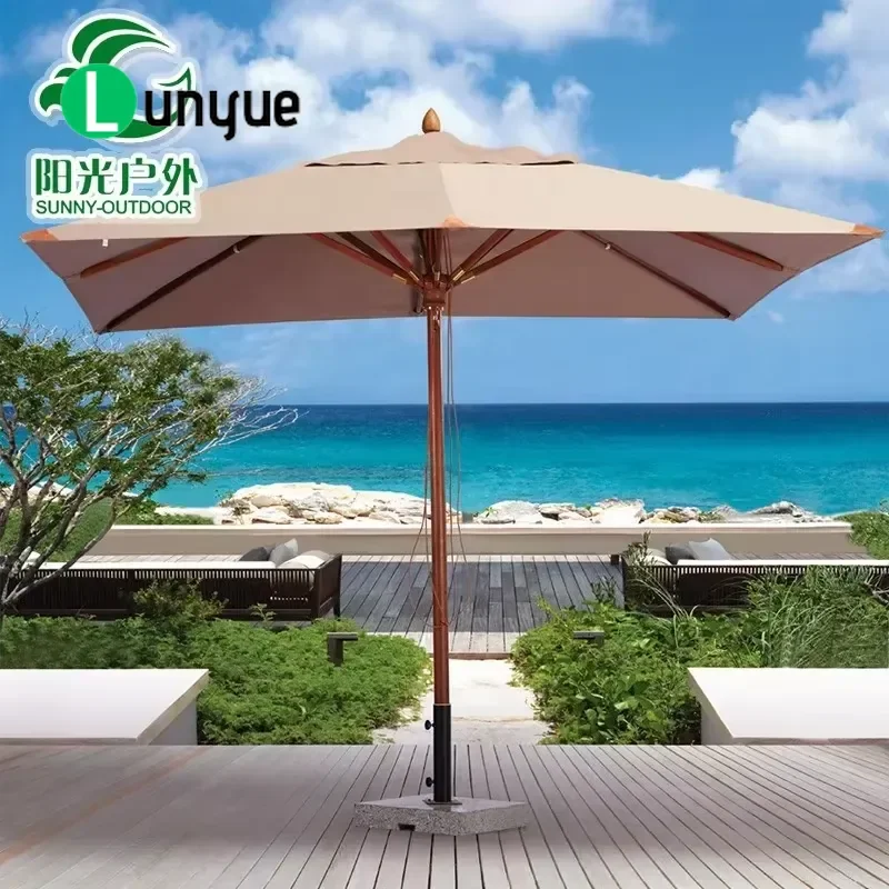 Solid Wood Outdoor Umbrella 3x3m Large Square Patio Parasol for Garden Pool Sun Shade Heavy Duty Weather Resistant Furniture