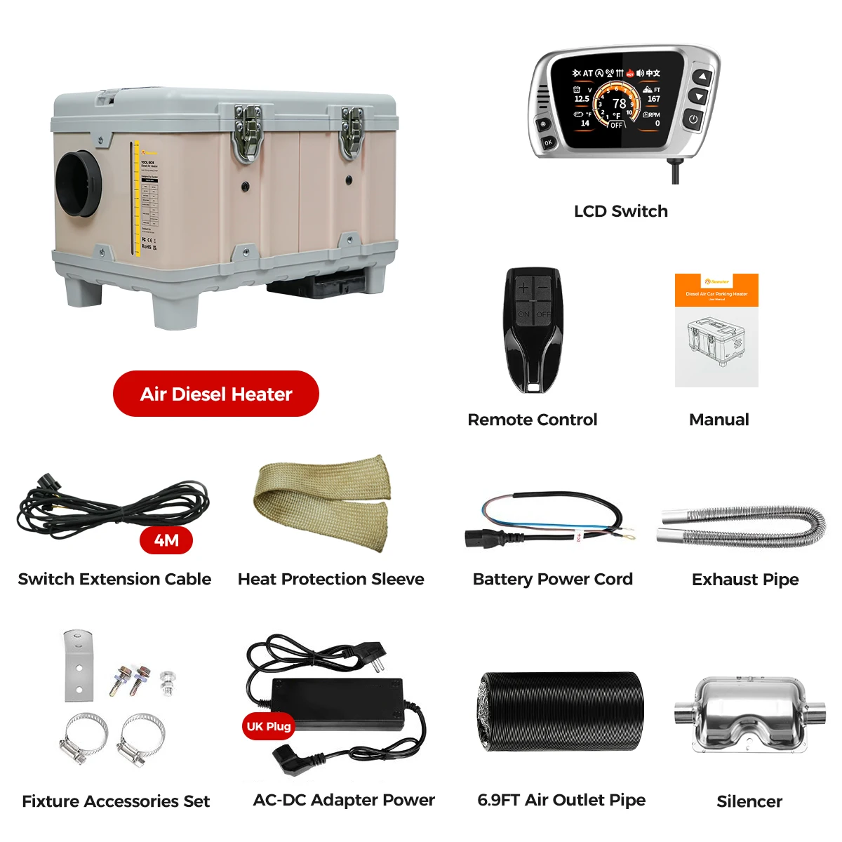 8KW 12V/220V Draagbare Diesel Luchtverwarmer met Zelfreiniging & Bluetooth APP, Hooggelegen Gebied Modus Auto Diesel Verwarming voor Camper, Truck, Busje