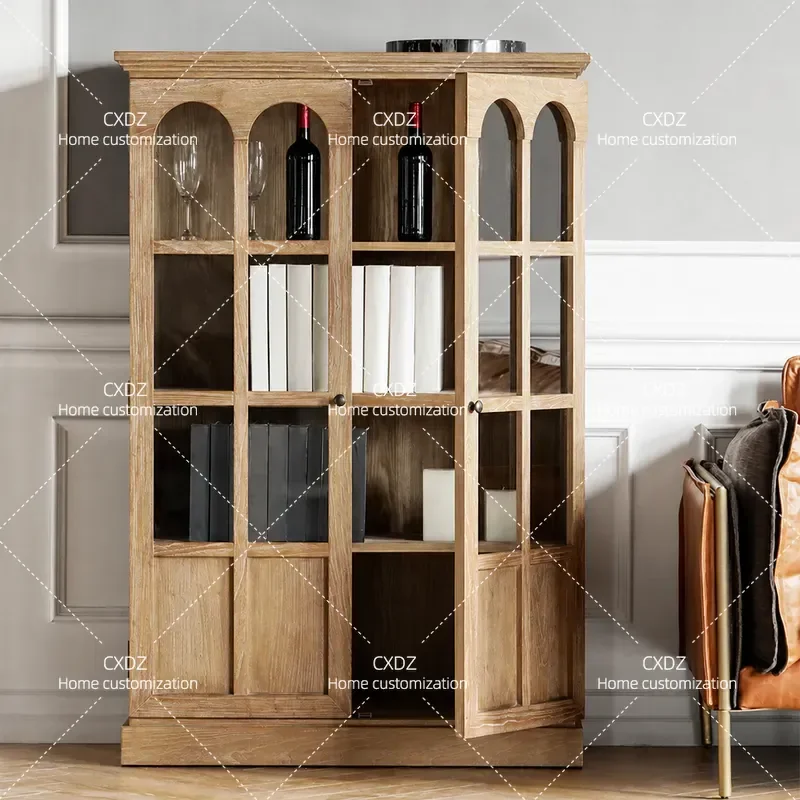 American all-solid wood bookcase whole wall bookshelf living room light luxury display cabinet storage cabinet combination