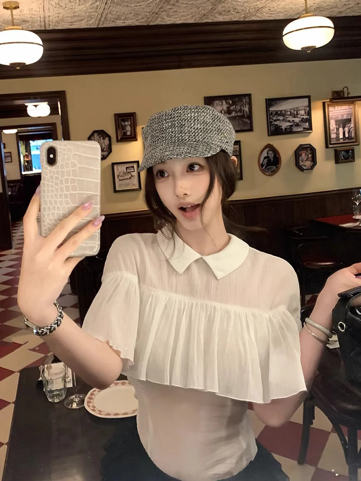 

Ele Cowl Ne Svel irt Women's Spring Summer New Design Charming Slimming Versatile French Sle Loose Fit Blouse