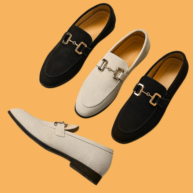New Loafers Men Flock Business Wedding Shoes for Men Spring Autumn Dress Shoes Handmade  Size 38-46