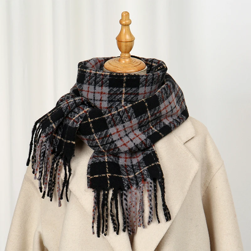 

Luxury Plaid Designer Winter Women Scarf Thick Warm Tassels Shawls Pashmina Neckerchief Cashmere Lady Outdoor