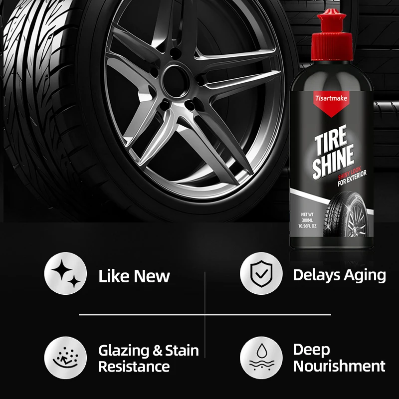 Car Tire Shine Gel and Conditioner, Enhances Tire Color & Shine, Extends Tire Service Life, Protects Against Cracking & Aging.