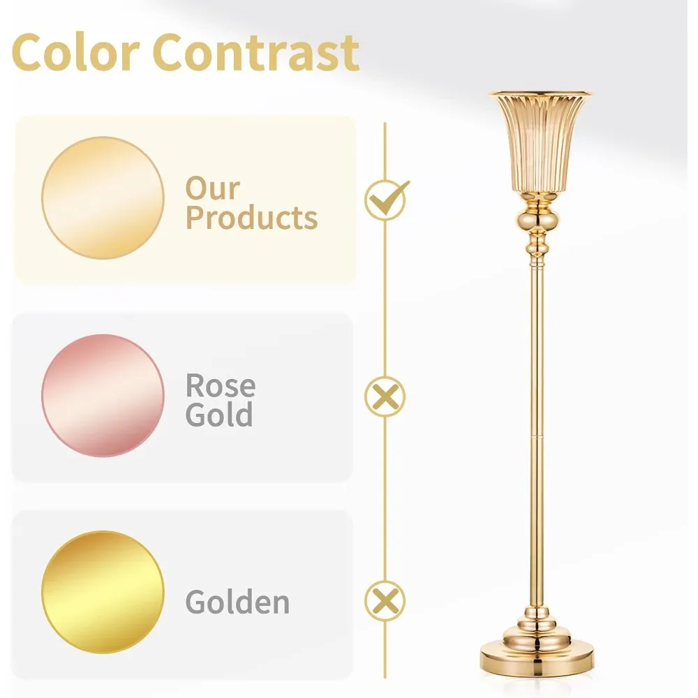 Elegant Tall Gold Wedding Flower Stand, Set of 10, 30.5 Metal Trumpet Vases for Party Decorations