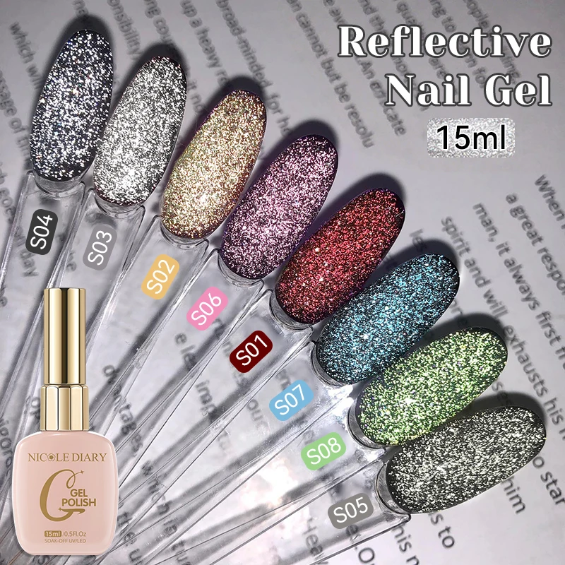 

NICOLE DIARY 15ml Halloween Sliver Reflective Nail Gel Polish Glitter Shining Semi Permanent Soak Off UV Gel Nail Art Manicure