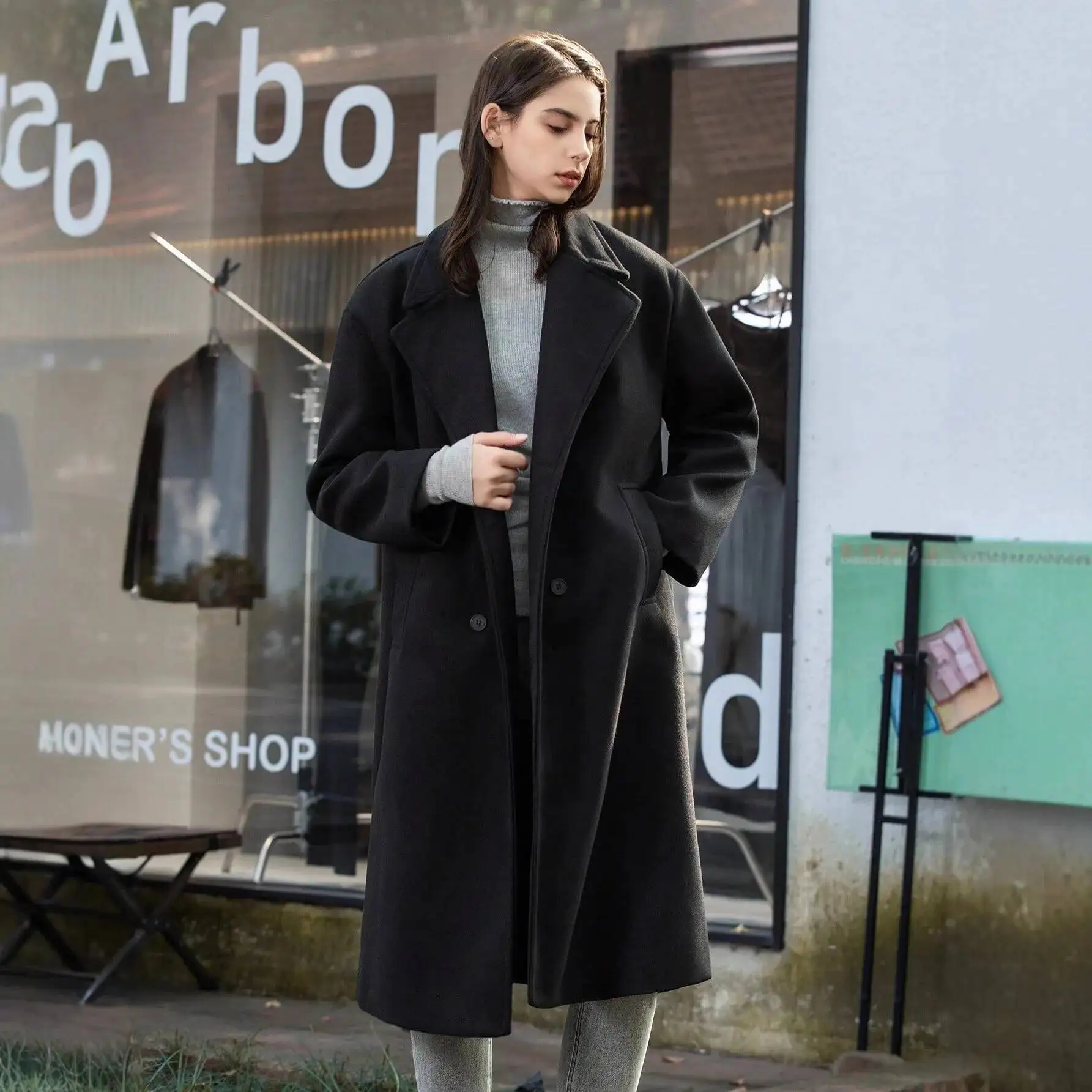 2025, Herbst und Winter, neue Damenbekleidung, Straße, warm, doppelseitig, Wolle, High-End-Lichtmantel, Windjacke