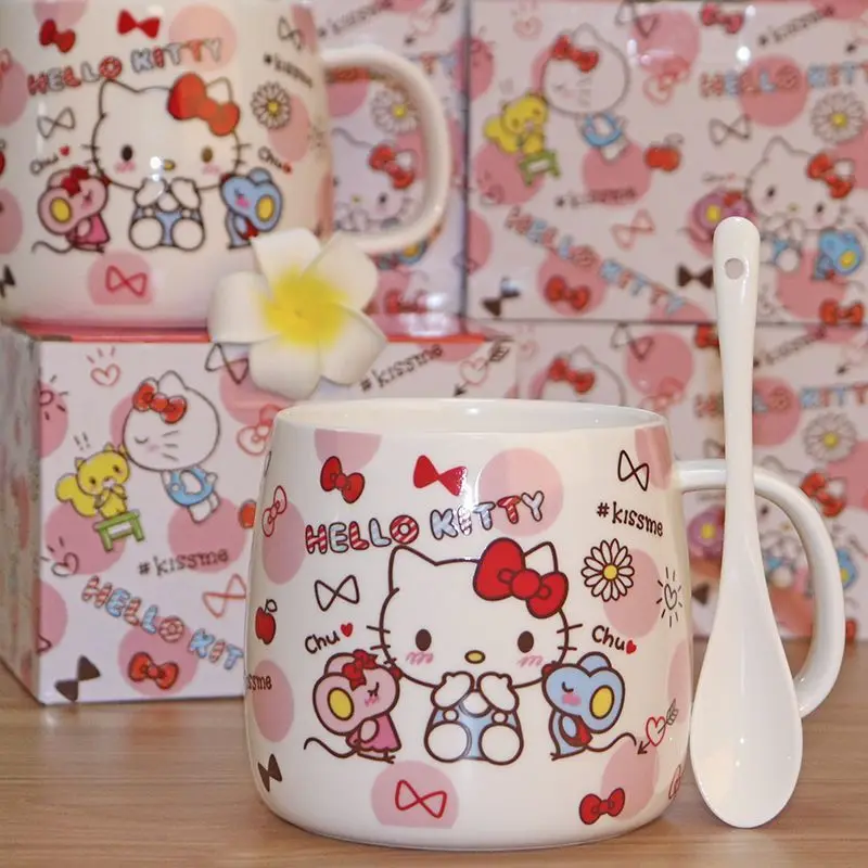 

Girly Heart Hello Kitty Coffee Cup Sanrio Kawaii Anime Ceramic Cup Cute Cartoon Large Capacity Water Cup Y2k Gifts for Girls