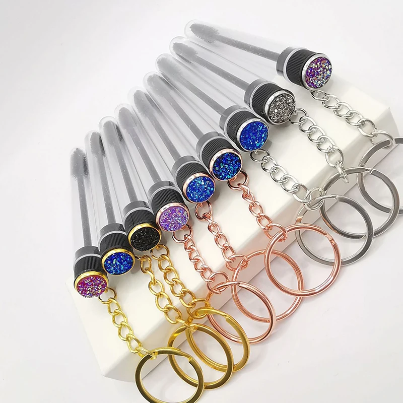 1pcs Keyring Eyelash Spoolies Brush Mascara Wand Tubes With Diamond Key Chain Eyelash Extension Makeup Tools