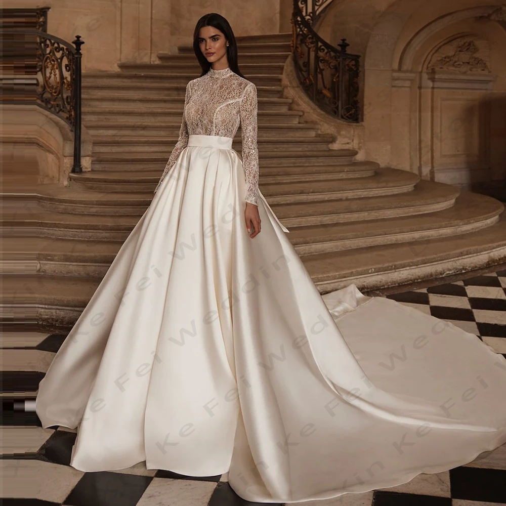 

2024 Gorgeous Muslim Bridal Gowns Long Sleeve A-Line Elegant Women's Princess Wedding Dresses Formal Party Vestidos De Novia De