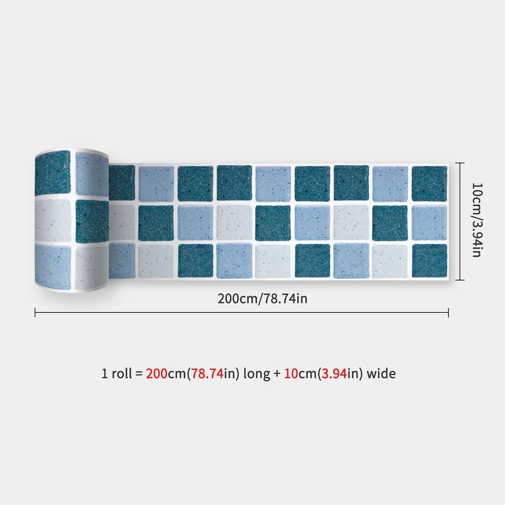Blue Mosaic Self-Adhesive Baseboard Wall Stickers Skirting Board Window Sill Floor Ceramic Tile Sticker Corner Waist Line 2M