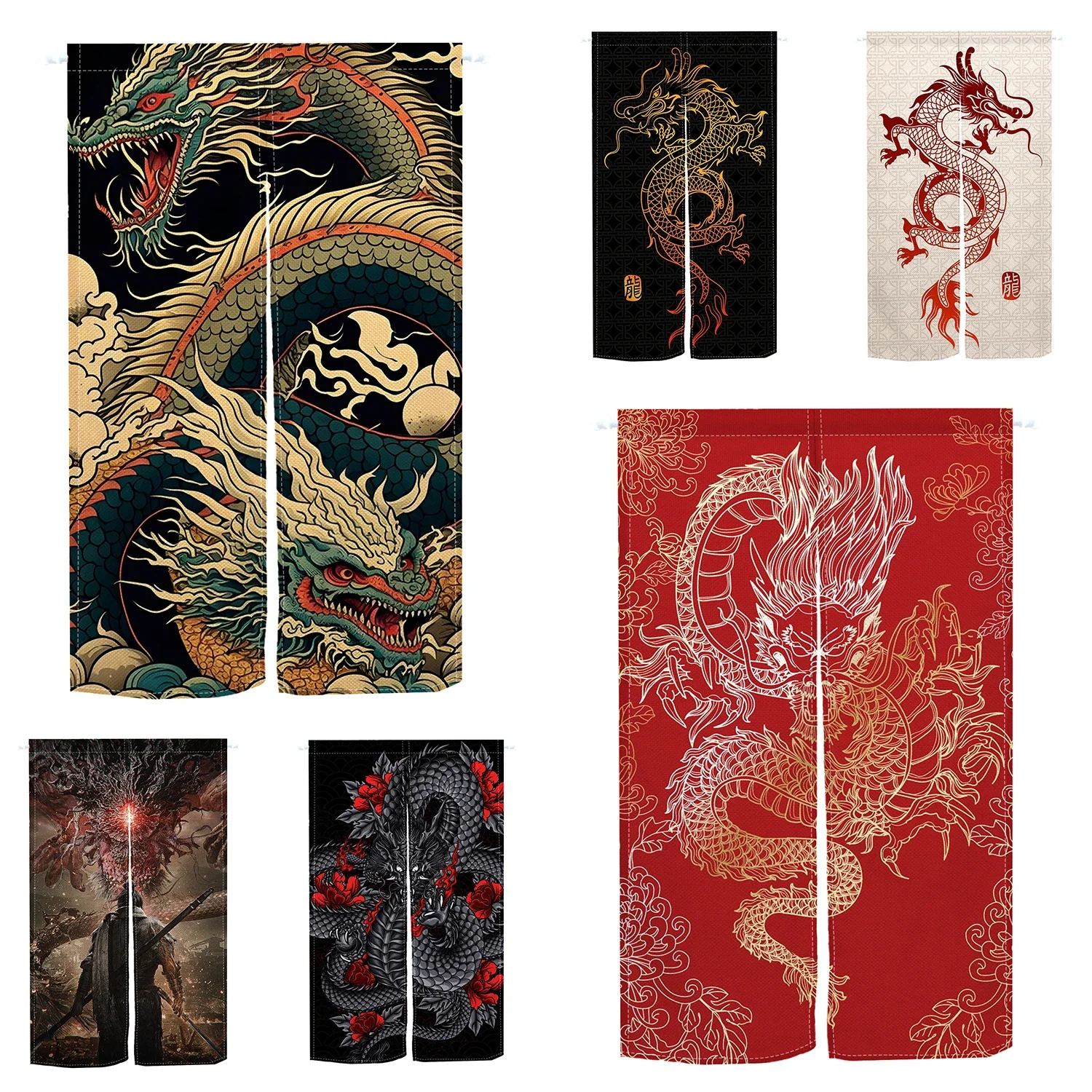 Chinese Dragon Red Noren Japanese Door Curtain Room Kitchen Corridor Partition Modern Home Entrance Split Japanese Half Curtains