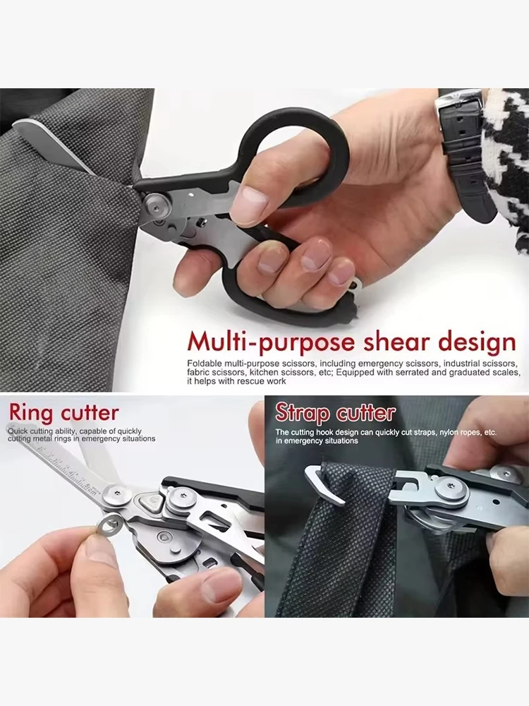 Ciseaux pliants tactiques multifonctionnels, outil d'urgence pour les premiers secours, gadget de survie en plein air pour les voyages, le sauvetage et le camping