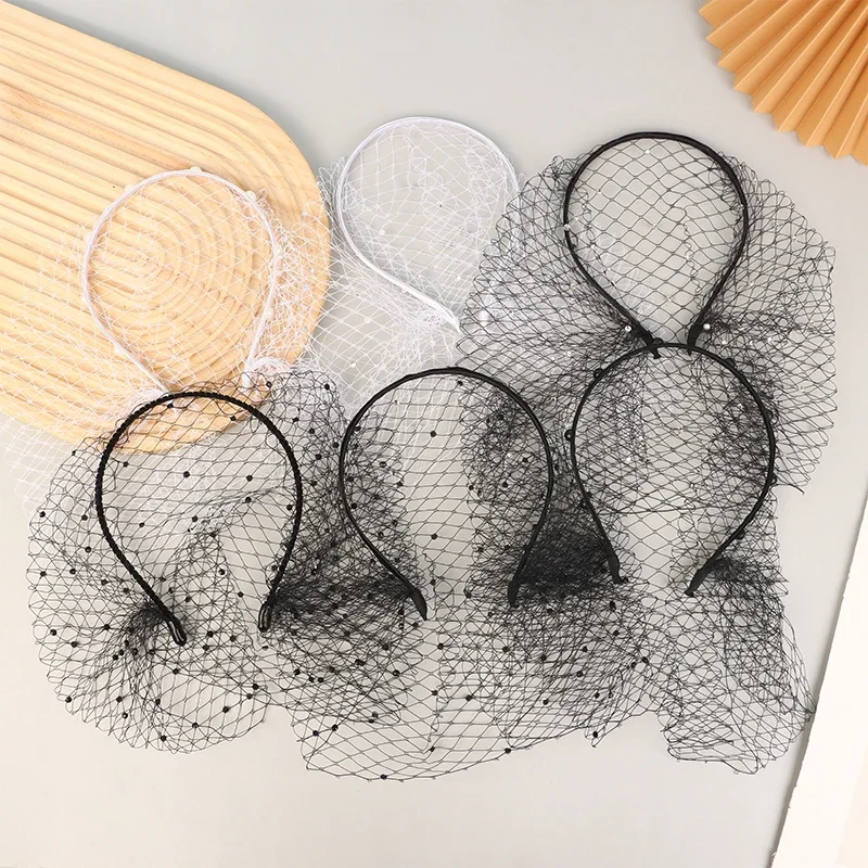 

Fashion Tulle Cage Veil With Pearls Wedding Party Dress Veil Headbands Hair Jewelry Party Stage Headgear Headdress