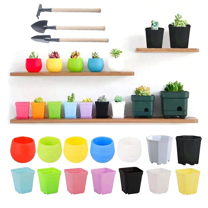 Flower Pot Set Plastic Color Breathable Mini Gardening Plant Tools Household Balcony Desktop Greenery Succulent Flowerpot TMZ