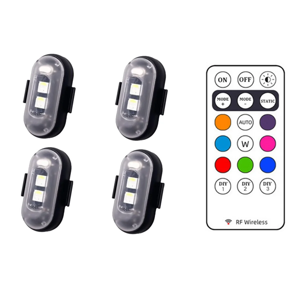 4Pcs Motorcycle LED Warning Light Universal Mini Signal Light Drone with Controller Strobe Light 8 Color Indicator XY