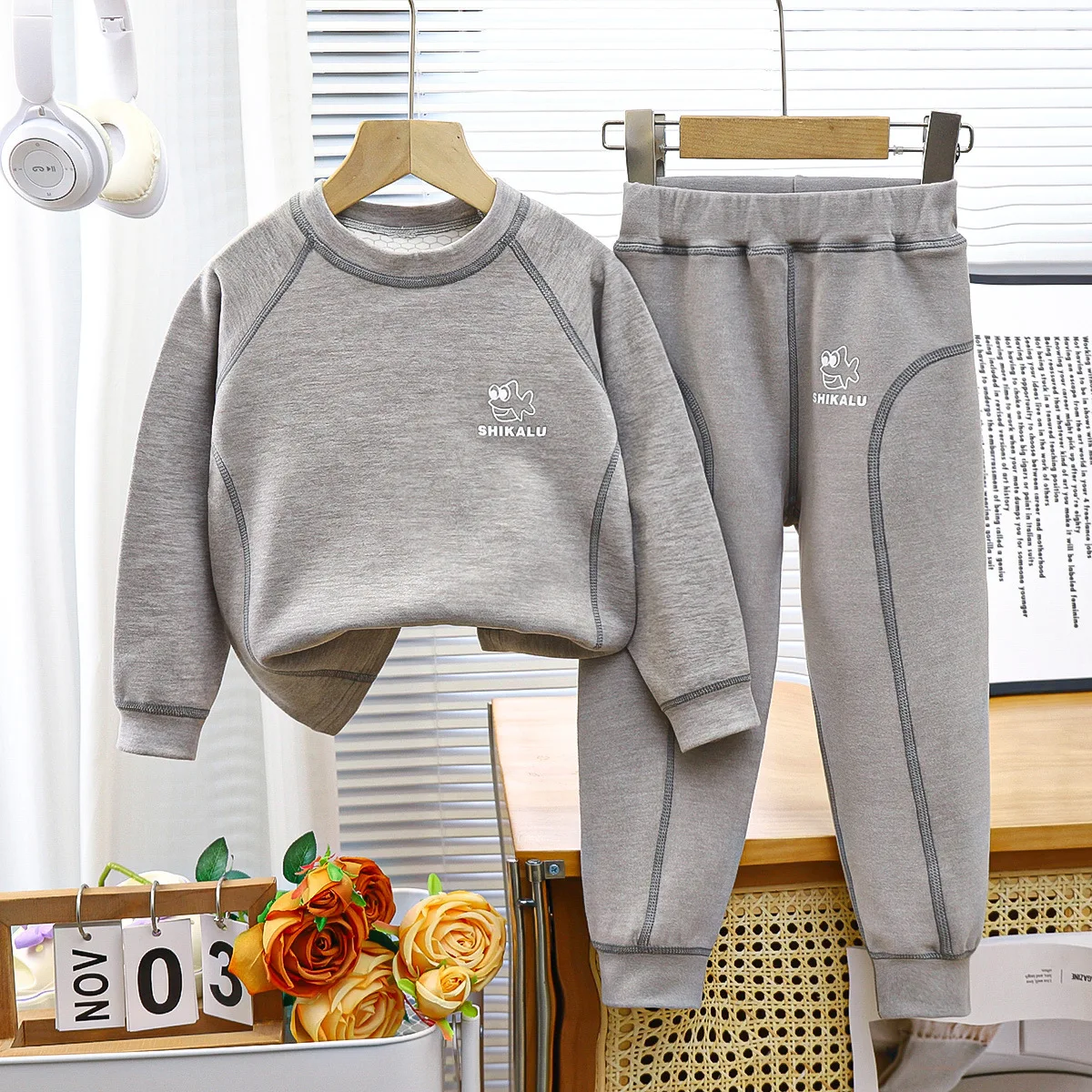 Autumn Children Boy 2PCS Pajamas Set Cotton Cartoon Pattern Sweatshirt Outfit Solid Elastic Waist Baby Boy Leggings Homwear Suit