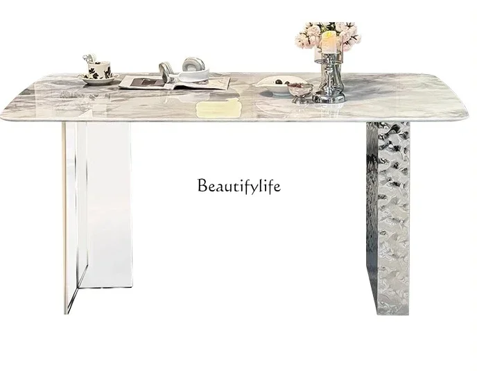 z.Z.Light luxury acrylic suspended marble dining table, high-end natural microcrystalline stone rectangular luxury stone table