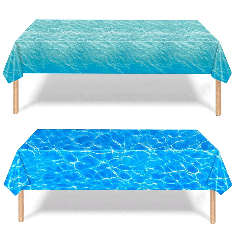 바다 물결 플라스틱 식탁보, 물 잔물결, 수영장 해변 파티용 테이블 커버, 인어 바다 생일 장식 용품, 54x108 인치