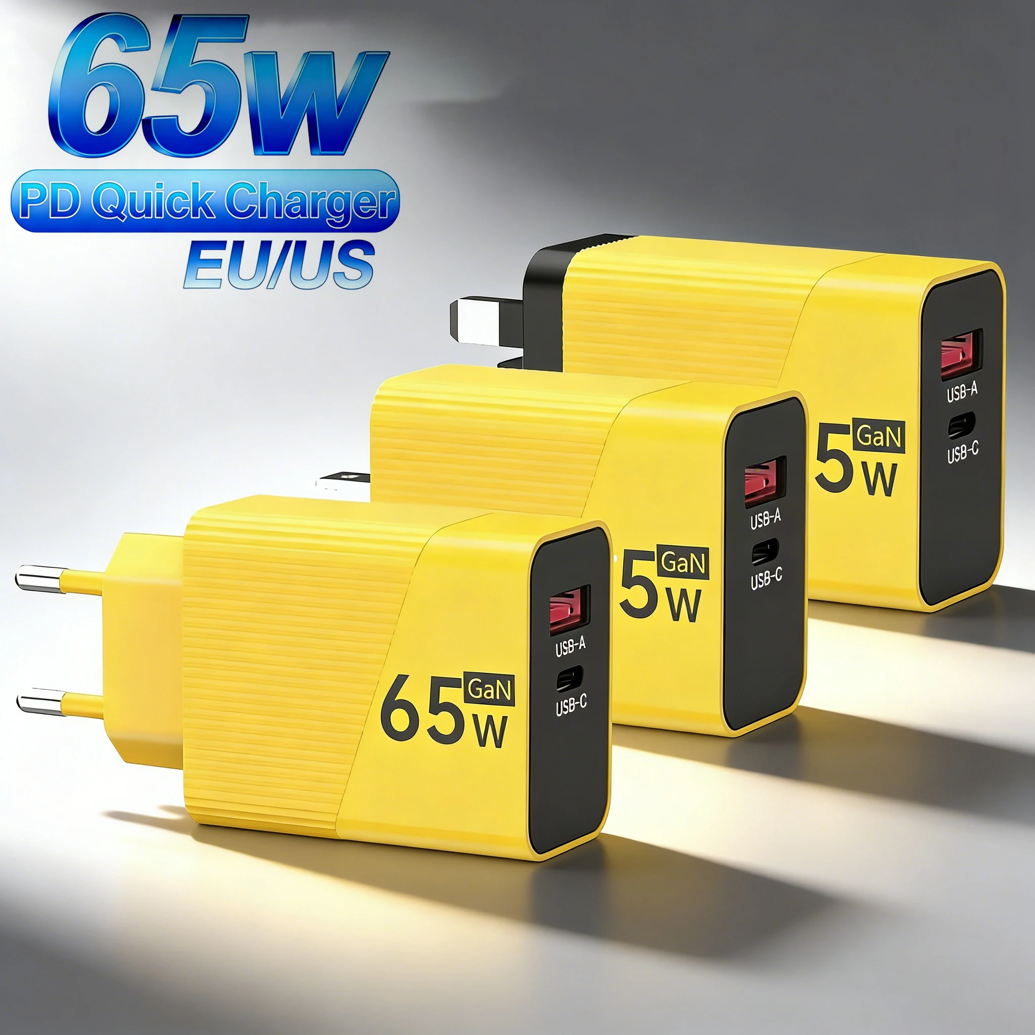 PD 65W USB C Charger GaN Fast Charging Wall Charger For iPhone Samsung Xiaomi Quick Charge EU/US/UK Plug Phone Charger Adapter