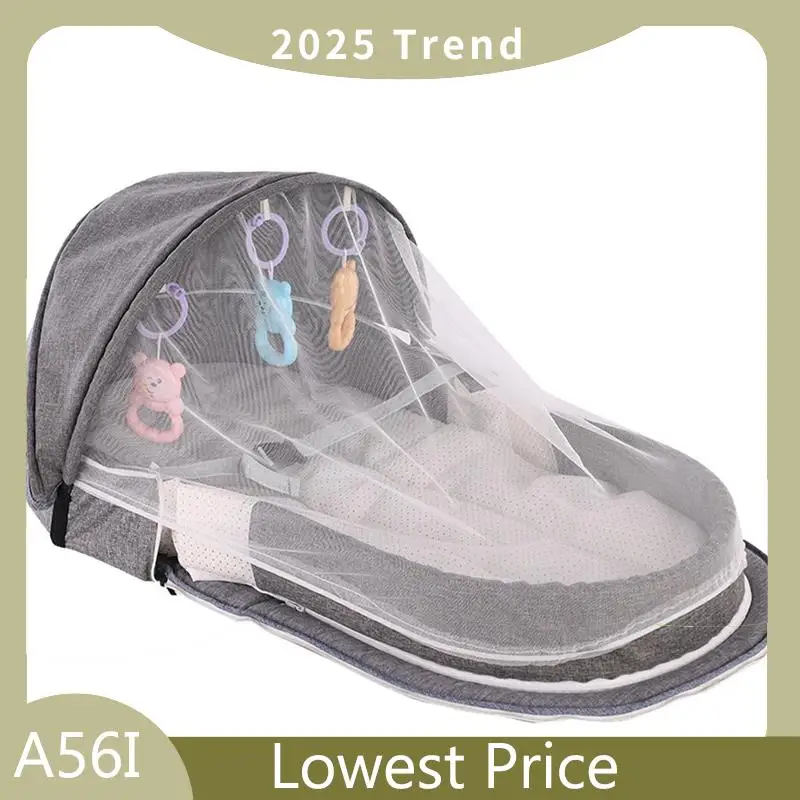 Especial para acampamento berço de bebê portátil com rede e toldo ninho dobrável cama de bebê para cama infantil berço para bebê cinza