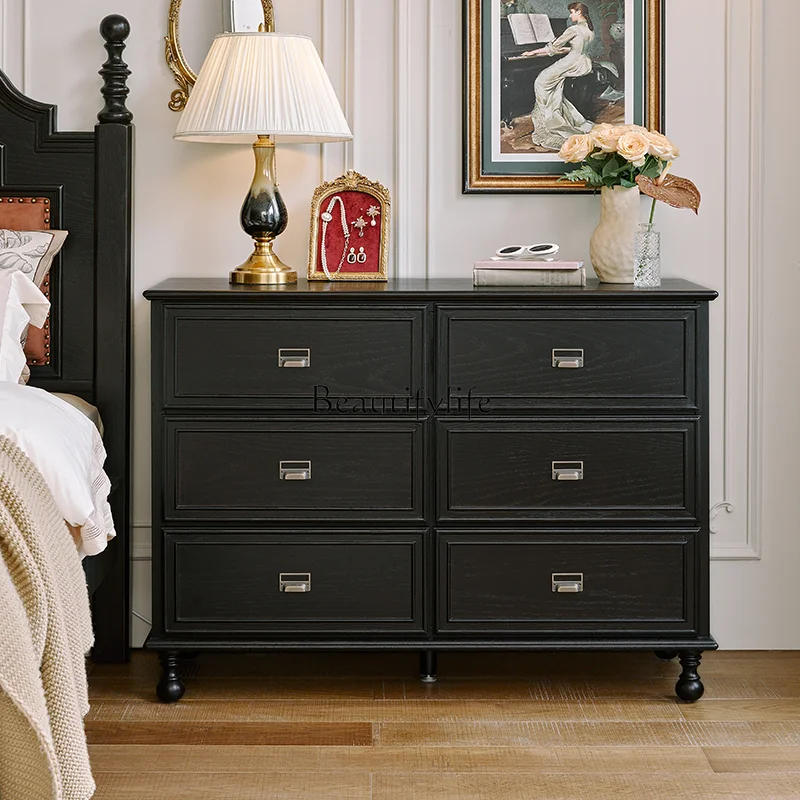 French retro solid wood six-bucket storage chest of drawers, bedroom locker against the wall