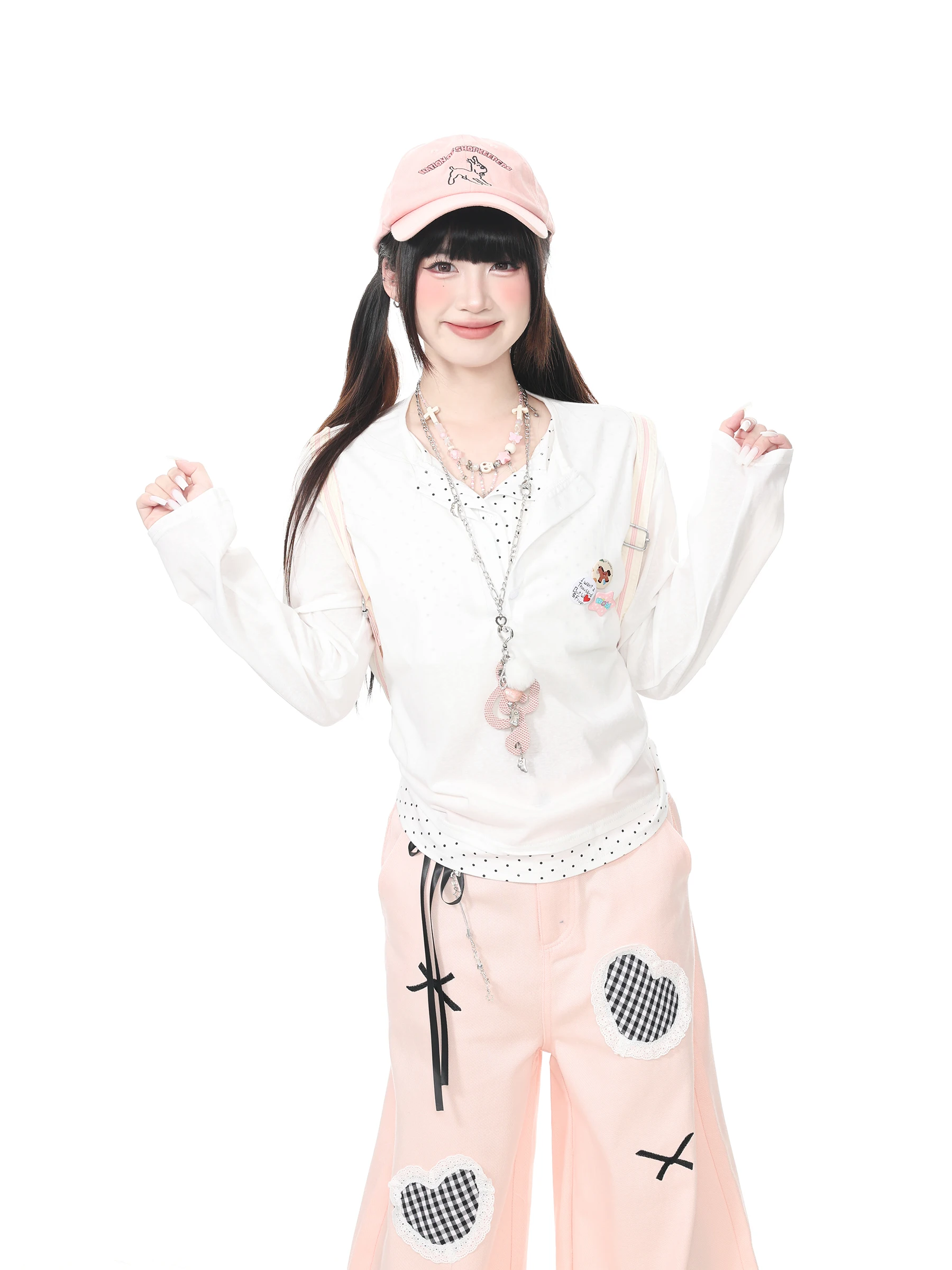 Blue Ghost Park Languid Park Polka Dot Long Sleeve T-Shirt Women Summer Breathable Casual Top UV Protection Cotton Blend