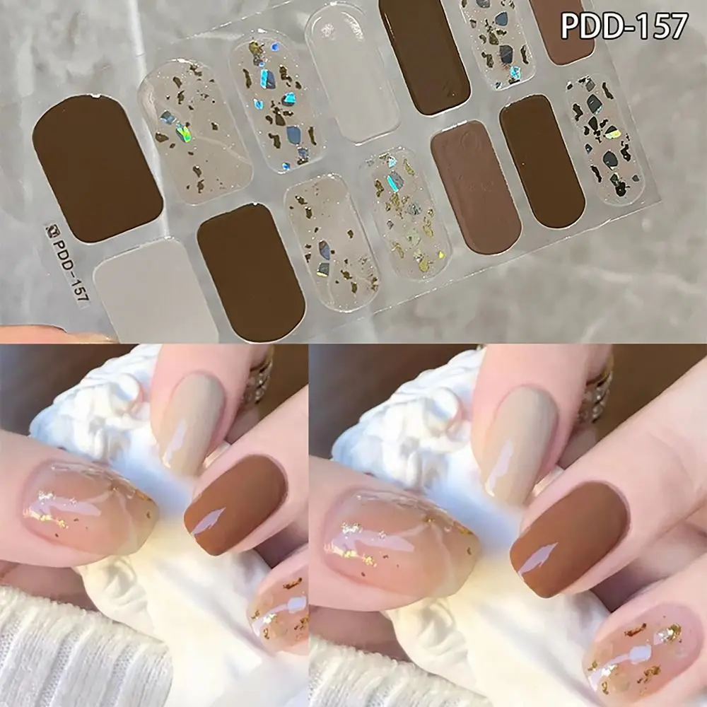 Autocollants imperméables pour ongles en gel, 14 bandes, semi-durci, couverture complète, flash, bandes de vernis à ongles, floristique, patch, bricolage, Nail Art, exécutif