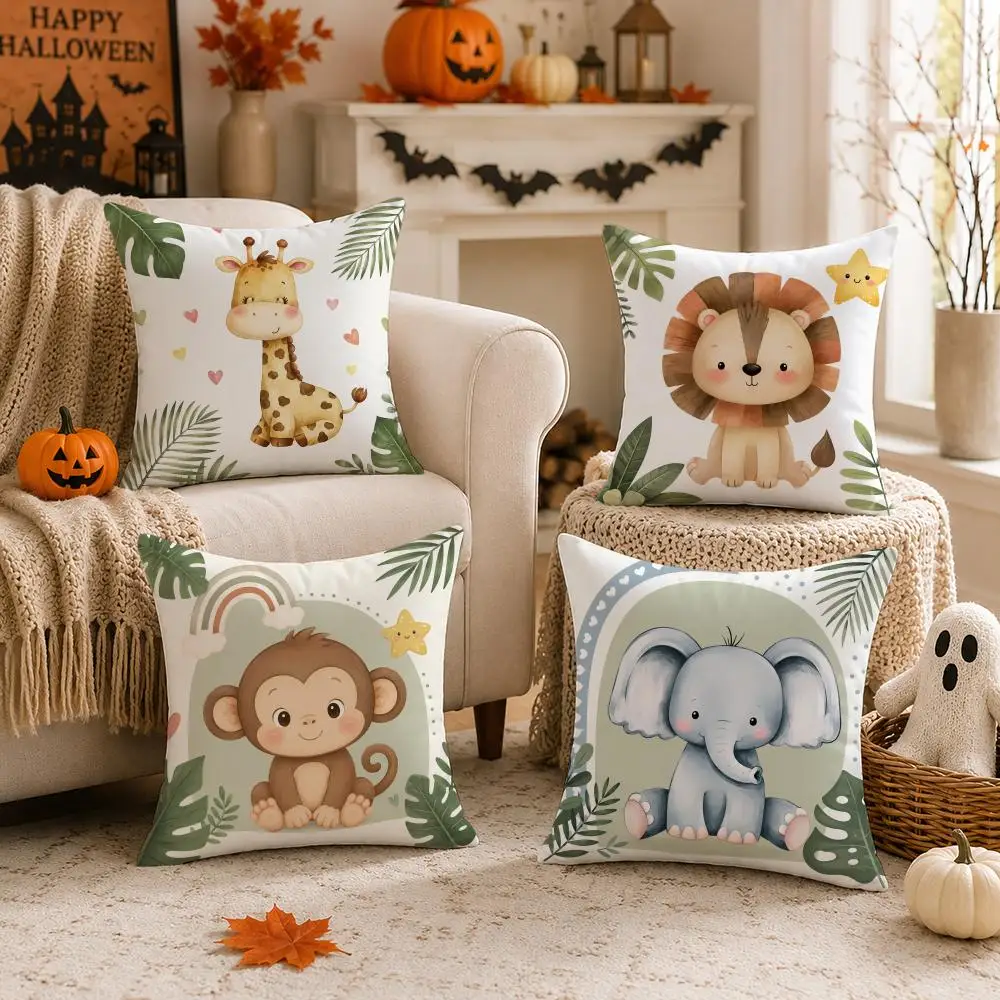 Cute Animal-Printed Pillowcases Lion Zebra Elephant & Giraffe Designs! Sofa cushion cover home room decoration Cushion Cover