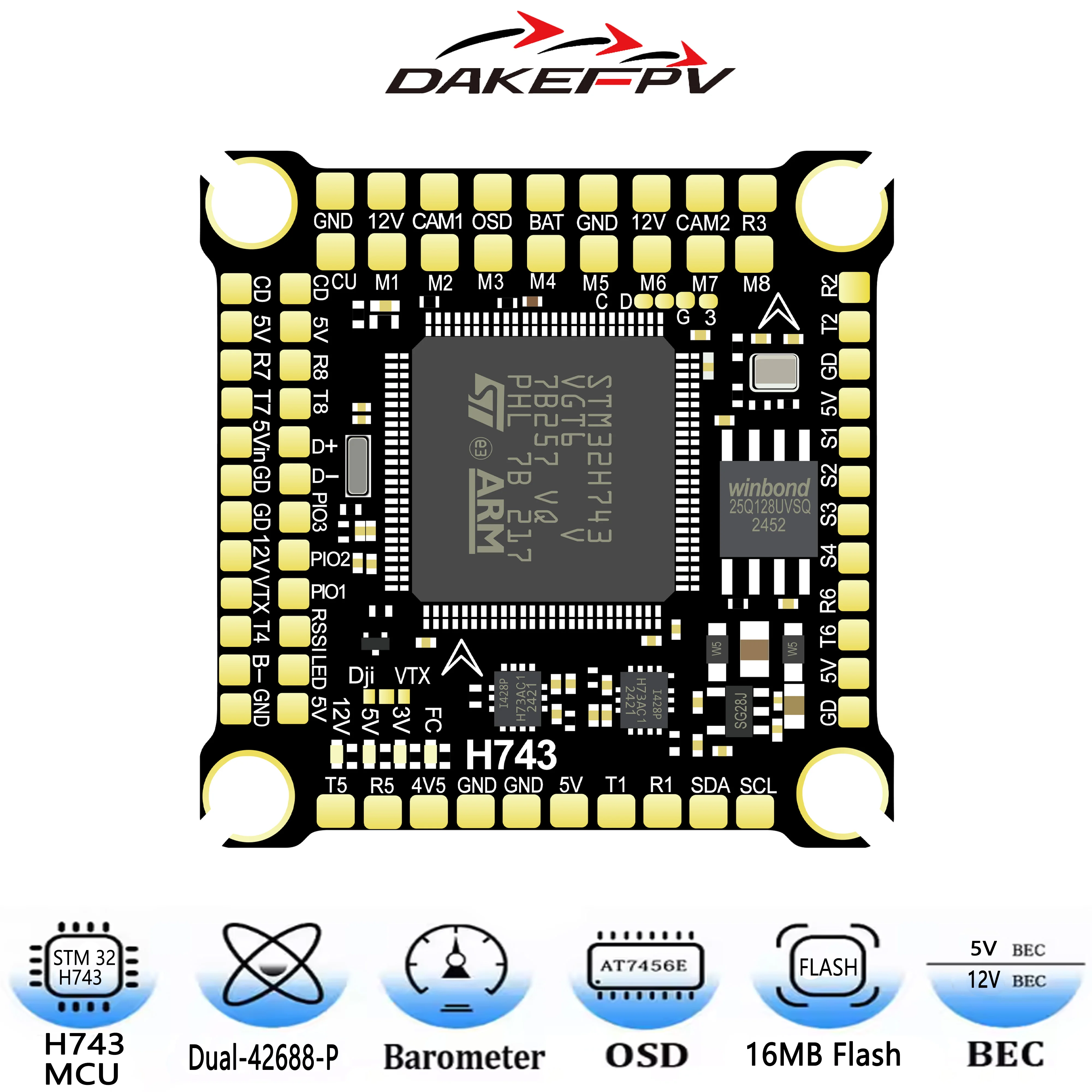

DAKEFPV H743 Flight Controller Support BetaFlight Ardupilot FC H743 Stack 12S 70A 4in1 ESC For 5inch DJI RC FPV freestyle Drone