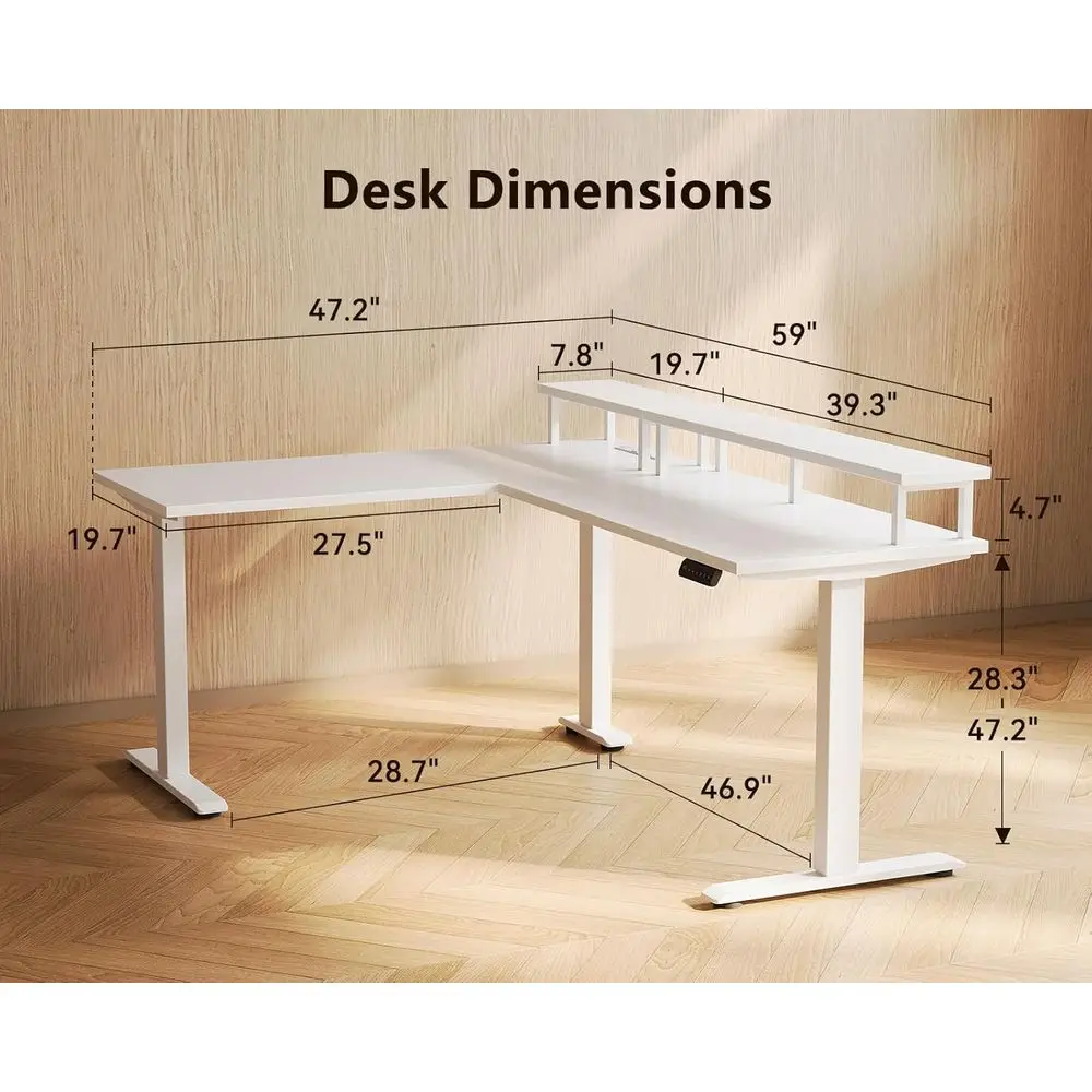 Electric L Shaped Standing Desk with Monitor Stand, 59 Inch Height Adjustable Corner Desk with Power Outlets, Large，Customized