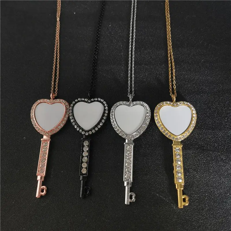 sublimation blank heart key round necklaces pendants  with stainless steel chain hot tranfer printing consumable 15pieces/lot