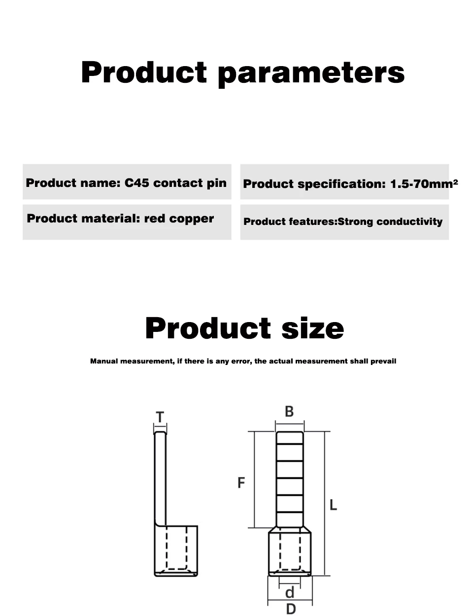 C45 Kontaktstift aus Kupfer, verzinnt, DZ47 Schutzschalter-Stecker, stiftförmiger Kabelanschluss, Crimpklemme, 1,5-25 mm² Kabelschuhe – Detail 6