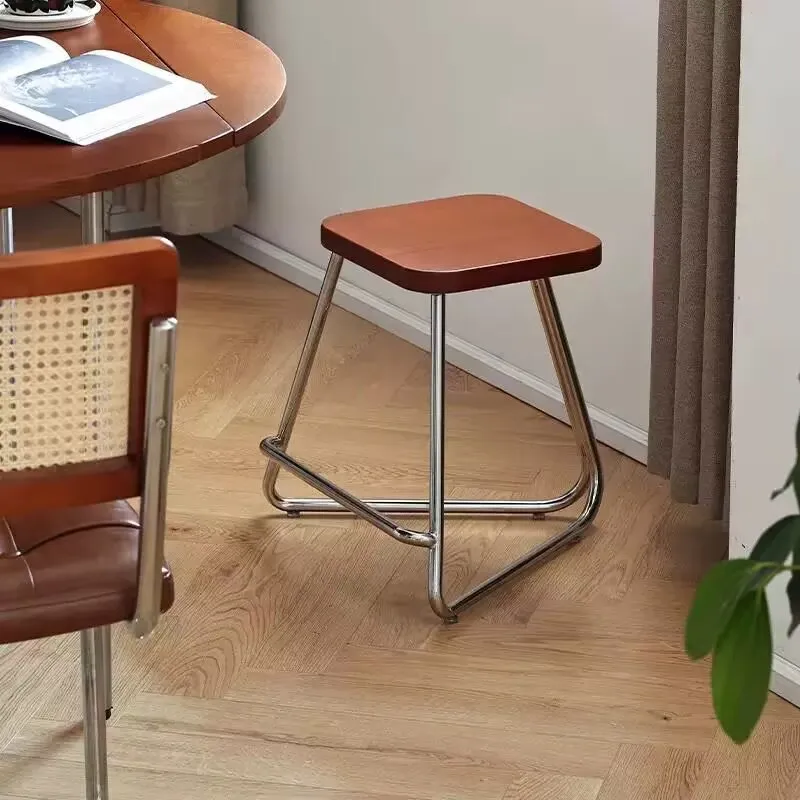 Furniture Footrest Middle Bauhaus Solid Wood Stainless Steel Low Stool Triangular Bar Counter Sofa Side Table Dressing Chair