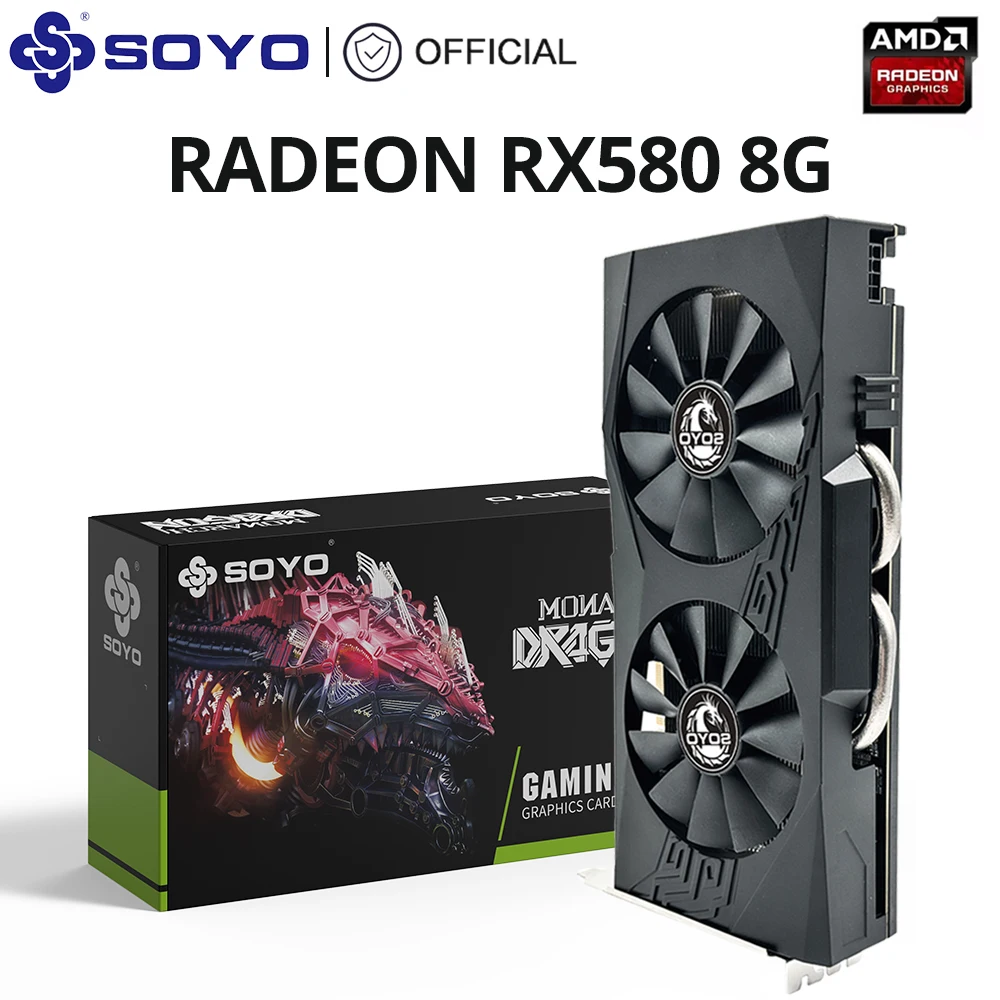 SOYO Radeon RX580 8G Graphics Card GDDR5 Memory AMD Gaming Card 256Bit PCIE3.0x16 HDMI DVI for Desktop Computer placa de video