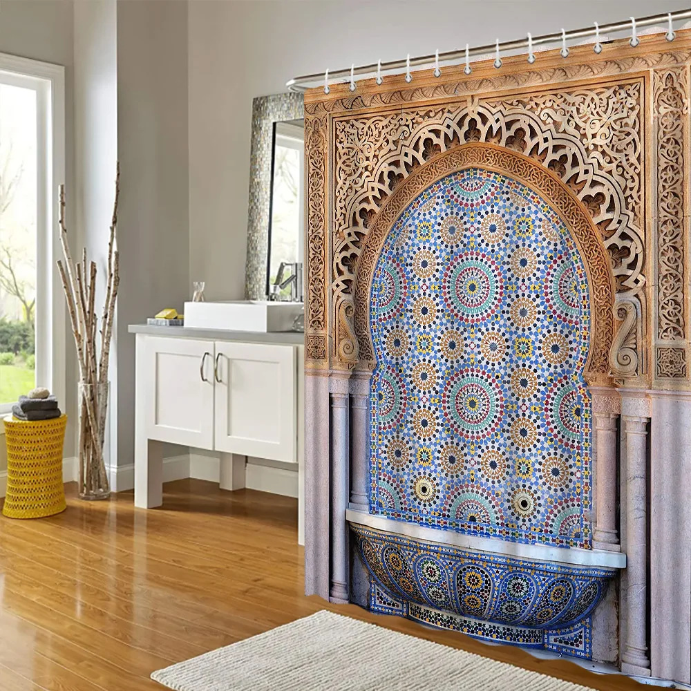 Arabic Arch Morocco Antique Doors Shower Curtain Old Vintage Farm Wood Door Bedroom Curtains With Door Pattern Bathroom Decor